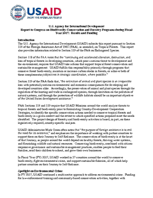 USAID Biodiversity Conservation and Forestry Programs, Fiscal Year 2017 Annual Report