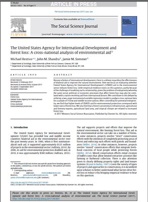The United States Agency for International Development and forest loss: A cross-national analysis of environmental aid 