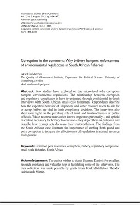 Corruption in the commons: Why bribery hampers enforcement of environmental regulations in South African fisheries 
