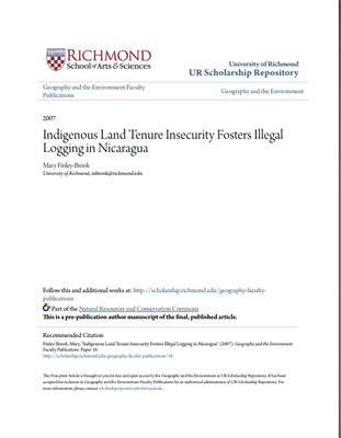 Indigenous land tenure insecurity fosters illegal logging in Nicaragua