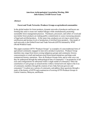 Forest and Trade Networks, Producer Groups as Agricultural Communities - 2004 Presentation 