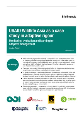 USAID Wildlife Asia as a case study in adaptive rigour: Monitoring, evaluation and learning for adaptive management